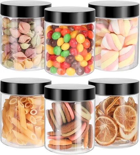 6Pcs Moisture-proof Storage Jars with Sealed Lids,Empty Plastic Containers,Round Refillable Food Jars Organizer,for Home Kitchen Snacks Peanut Honey and More 8oz