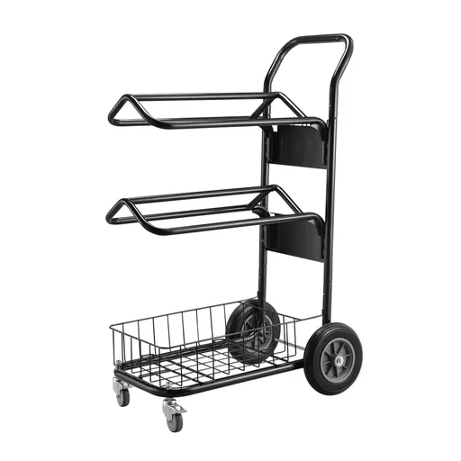 Heavy Duty Two Tier Wheeled Saddle Rack Portable Black Powder-Coat Steel 86cm Length 43cm Width 128cm Height