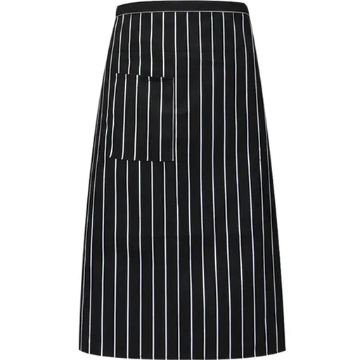 Pocket Full Length Bistro Apron, for Men Women Chef Half Apron Server Apron in Black White Pinstripe (black)