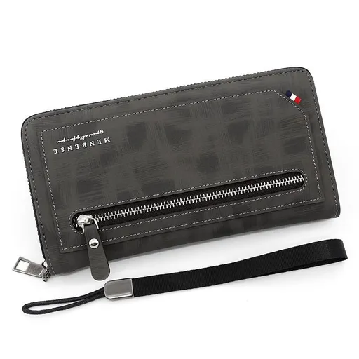 Vintage PU Leather Long Wallet for Men, Zipper-Around Phone Clutch with Detachable Wrist Strap - Black