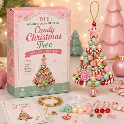 DIY Christmas Tree Beaded Ornament Kit - Candy Christmas Tree Handmade Bead Craft Hanging Decoration for Gift Making and Holiday Decor