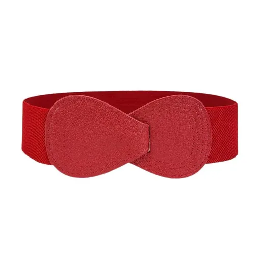 Fashion Belt Red Elastic Waist Cover Wide Belt Women Black Elastic Bow Decoration - Red