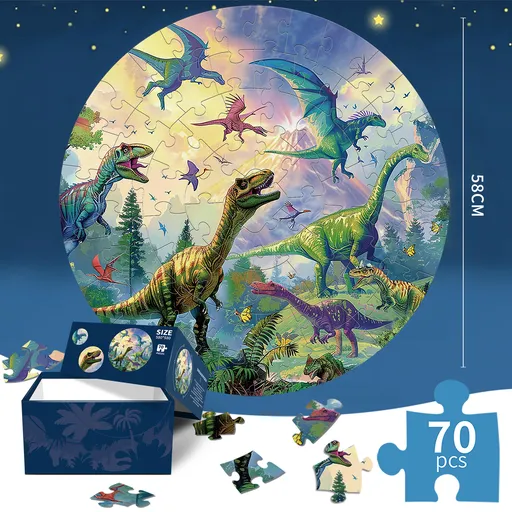 Dinosaur jigsaw puzzle Round Cardboard 70-Piece Jigsaw Puzzle - Educational Kids Puzzle Toy, Fun & Engaging