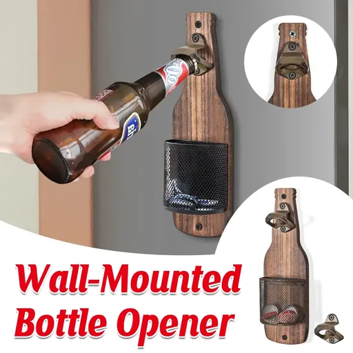 Wooden Wall Mounted Bottle Opener Solid Wood Beer Opener Rustic Home Bar Kitchen