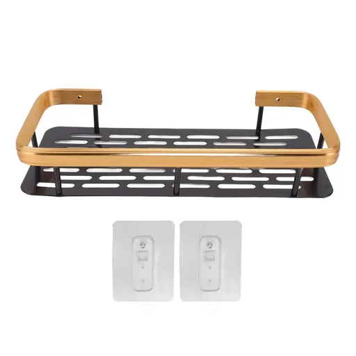 Shower Caddy Single Tier Durable Aluminium Rustproof Sticker Installation Shower Shelf for Bathroom Bedroom Kitchen Black Gold