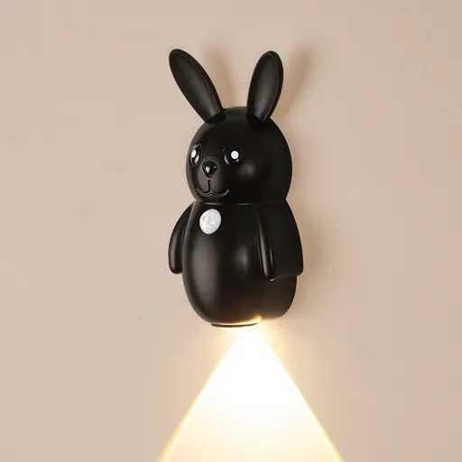 Adorable Bunny Night Light with Motion Sensor, Rechargeable LED Wall Lamp, Magnetic Mounting, 3 Color Temperatures for Bedroom, Hallway, Staircase, and More (2PCS, Black)
