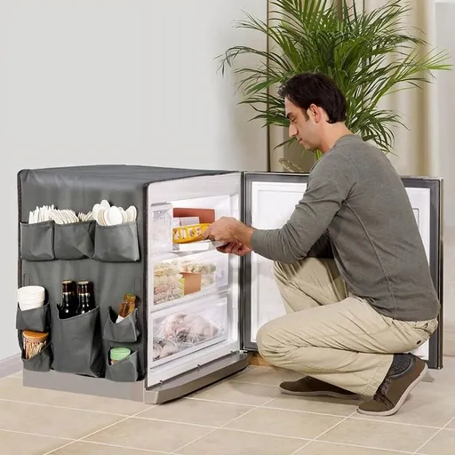 Kitchen Pantry 140x40 cm Fridge Organizer in Gray Polyester for Fridge and Counter Storage