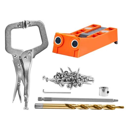 Pocket Hole Jig, 56 Pcs Mini Jig Pocket Hole System with C-clamp, Step Drill, Wrench, Drill Stop Ring, Square Drive Bit, and Screws, for DIY Carpentry Projects