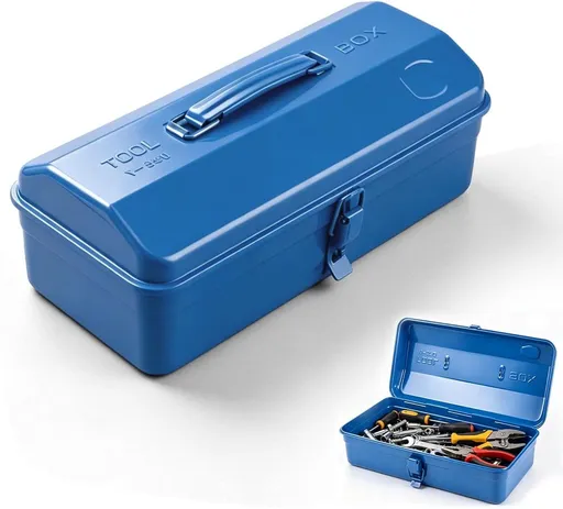Portable Metal Tool Box with Lock for Home Workshop Tool Storage and Transport, 37 x 16 x 12 cm
