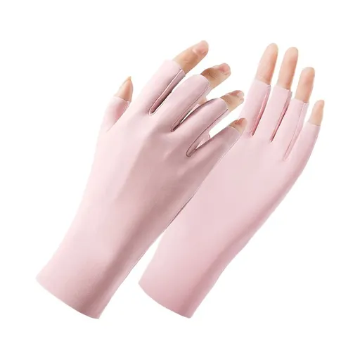 Cool Ice Silk Fingerless Gloves for Women Summer Sunblock Non-Slip UV-Protect Light-Thin Driving Gloves Girl