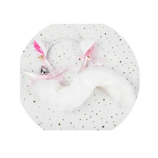 House Of Dasein Black White Cute Kitten Ears Faux Fox Tail Ana Butt Plug Cosplay Bdsm - White - S - Headband