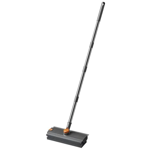 Grey Floor Scrub Brush with V-Shaped Bristles - 360 Degree Rotating Long Handle Gap Cleaner for Bathroom Tiles, Grout and Corners, Heavy Duty Scraper and Brush Combo for Homes
