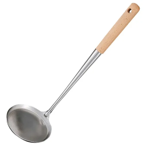 Stainless Steel Frying Spoon with Handle for Home Cooking Non Stick Plated Silver