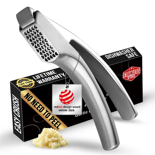 Gourmet Easy Garlic Press No Need to Peel, Stainless Steel Garlic Mincer, Garlic Crusher (Coarse Mincing)