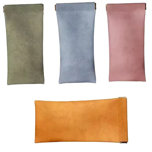 1 Pack Glasses Case, Soft Eyeglass Case, Portable Squeeze Top Leather Glasses Case, Anti-Scratch Eyeglass Case For, Orange, 8 x 17.5 cm