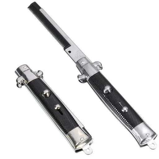 9" Stainless Steel Switch-Blade Folding Pocket Comb A switchblade comb makes a unique and entertaining gift (1-Unit)