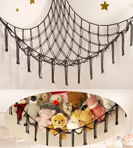 Toy storage hammock for stuffed animals - Storage space for teddy bears - Storage net for stuffed animals - Nursery decoration - black