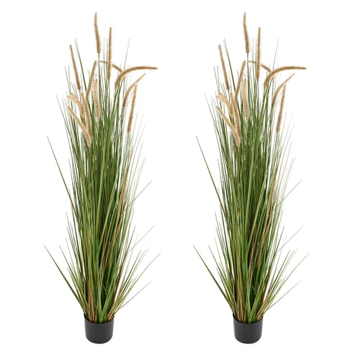 Artificial Grass Plant, 2 Pack 1499mm Horsetail Reed Grass in Pot, Premium PVC Faux Fake Greenery Shrubs Plant for Indoor Outdoor House Home Garden Office Room Décor, Housewarming, Green
