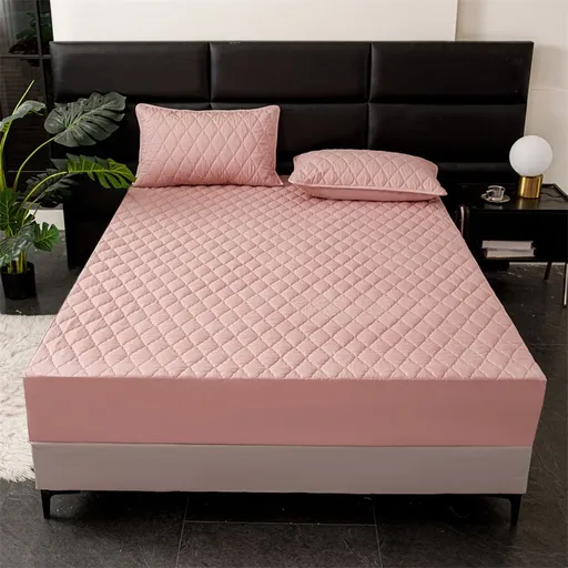 Waterproof Quilted Fitted Sheet Solid Color Toddler Light pink A pair of pillowcases