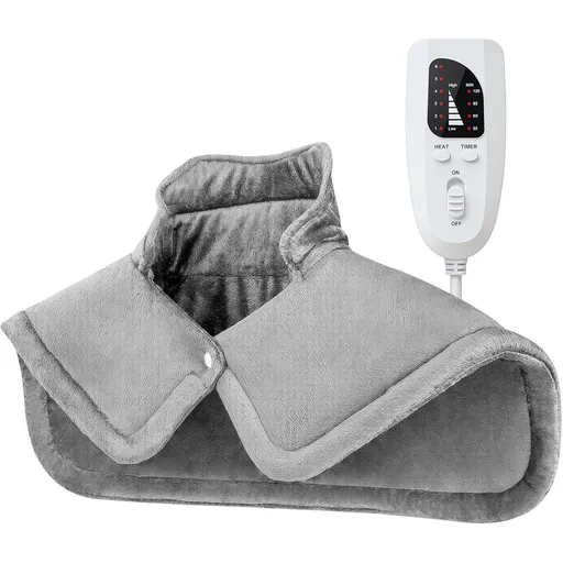 60W Weighted Heated Shoulder Wrap 58×42cm, CE & RoHS Certified 6 Heat Settings Auto Off Washable Heat Therapy Pad for Body Pain Relief