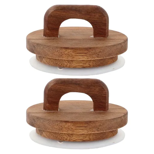 2Pcs Airtight Wooden Jar Lids with Silicone Seal and Handle for Wide Mouth Glass Canisters