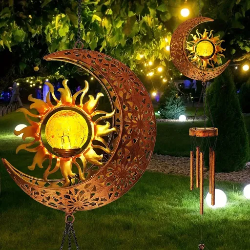 Solar Wind Chime, Sun and Moon Design, 109 cm, Outdoor Decorative Lighting