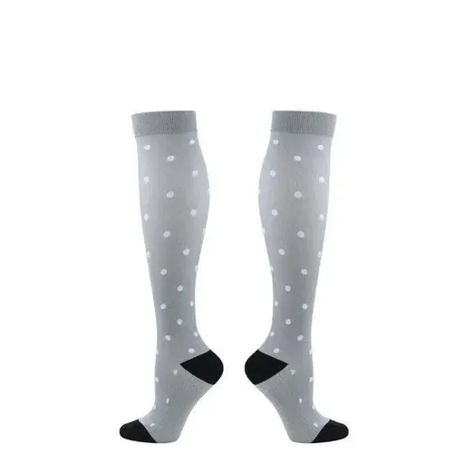 L/XL Compression Socks Women Men Nursing Travel Sport Stocking Running - White Polka Dots