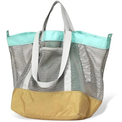 Large Mesh Beach Bag, Vacation, Pool, Shopping, & Travel Tote - Foldable w/Storage Pockets for Women, Men & Families（yellow）