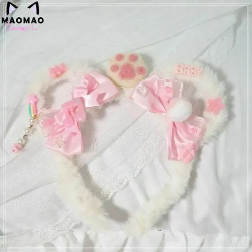 House Of Dasein Plush Teddy Bear Ears Headband Lolita Ddlg Cosplay - White