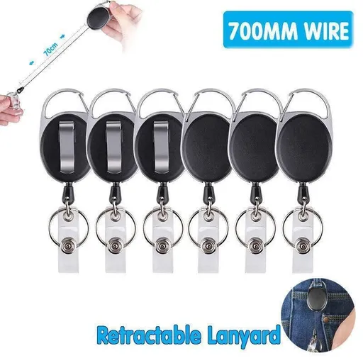 Retractable Badge Reel ID Lanyard with Carabiner Clip Key Ring and 70cm Nylon Wire