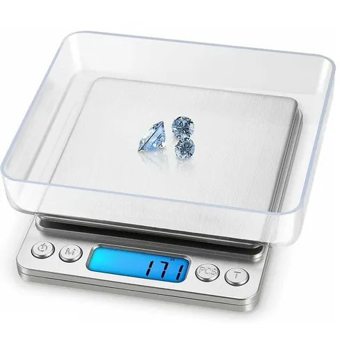 Digital Kitchen Scale 3000g x 0.1g Jewelry Gold Silver Coin Gram Pocket Size Herb Grain for Food, Cooking,with 2 Trays