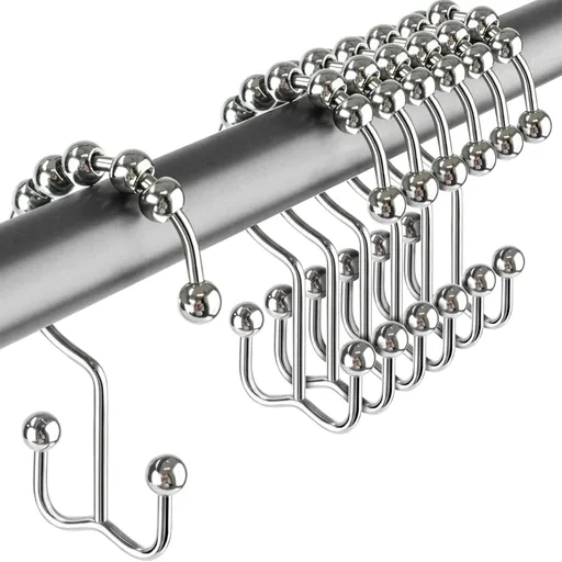 12 Pack Shower Curtain Hooks, Heavy Duty Coated Stainless Steel, Rustproof and Corrosion Resistant, Smooth Glide Double Hooks for Standard Shower Rods, Chrome (12 Pack)