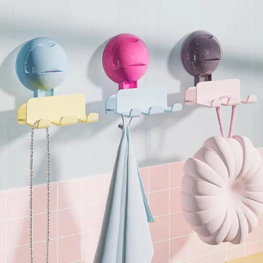 3 Pack Reusable No-Drill No-Trace Vacuum Suction Hooks, Wall-Mounted Toothbrush Holder, Storage Rack for Bathroom (Blue Pink Purple)