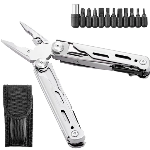 16-In-1 Multitool Pliers, Multi Tool Pliers, Cutters, Knife, Scissors, Ruler, Screwdrivers, Wood Saw, Can Bottle Opener, with Safety Locking and Sheath, for Survival, Camping, Hunting and Hiking