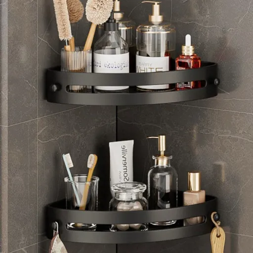 2 Pieces No-Drill Hanging Shower Caddies, ABS Plastic Bathroom Storage Racks for Sink, Toilet and Shower, Wall Mount Set