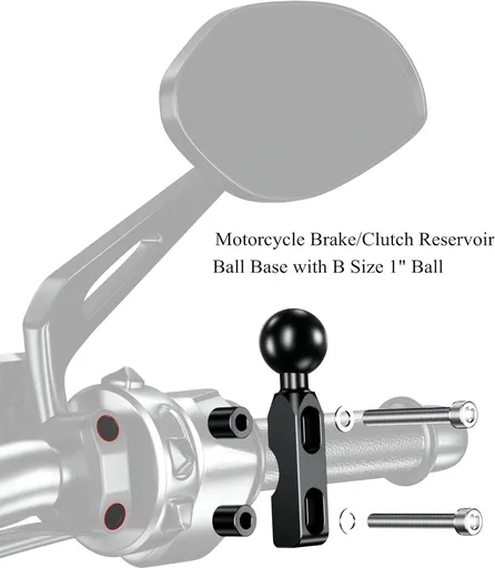 Aluminum alloy mounting base - with 1" TPU ball - for motorcycle brake/clutch reservoirs - compatible with dual mounting arms with 1" ball, size B mounting - black