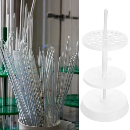 White Plastic Laboratory Pipette Rack Round Stand for Micropipette Storage and Organization, and Space-Saving