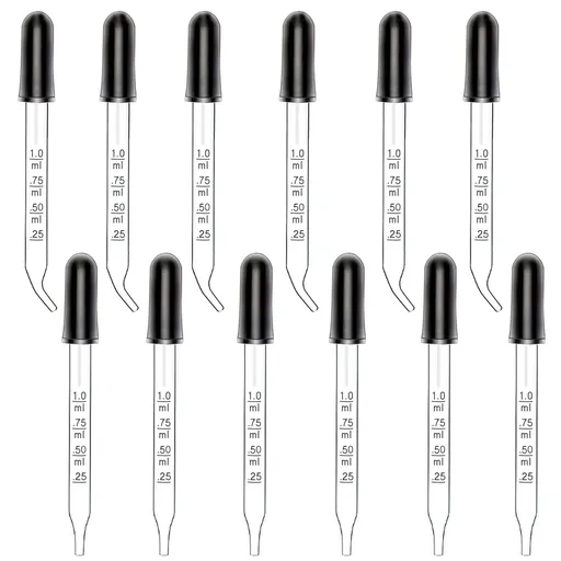 12pcs 1ml Eye Dropper,6pcs Straight Tip Glass Droppers and 6pcs Bent Tip Measured Dropper,for Accurate Easy Dose and Measurement