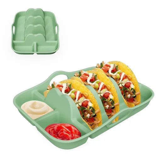 Silicone Taco Plate Holder with Dividers, Reusable Taco Tray with Handle for Party, Taco Bar Serving, Dishwasher and Microwave Safe, Ideal for Family Meals, Entertaining & Baking