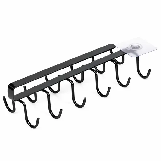 Under Cabinet Mug Holder 12 Hooks No Drill Cup Rack Organizer for Kitchen Storage Black