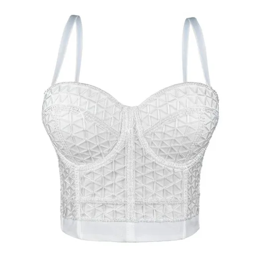 House Of Dasein Short Design Multi Color Pressed Stripe Outerwear Shaping Boned Bra With Padded Strappy Camisole - White - 38C/85