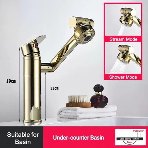 Mechanical Arm Basin Faucet 20cm Extended 360° Swivel Dual Spray Mode Anti-Splash Hot Cold Mixer Tap Easy Install(