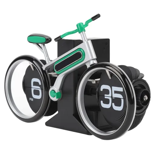 Bicycle Flip Clock Bike Shaped Flip Clock Battery Operated Retro Vintage Flip Down Desk Clock Mechanical Clock for Home Office Green