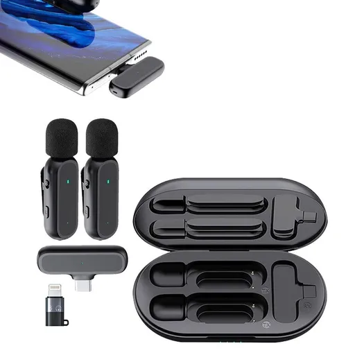 2-in-1 Wireless Lavalier Microphone Rechargeable Plug-Play Clip on Lapel Mic for Live Streaming Recording Vlog