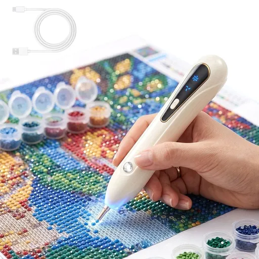 Electric Vacuum Diamond Painting Pen, No Wax Needed, Rechargeable Cordless Tool for 5D DIY Art Craft, Beige