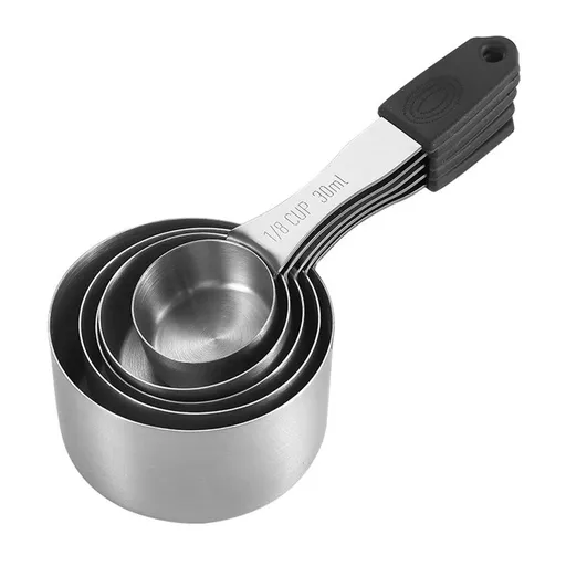 Magnetic Silicone Handle Stainless Steel Measuring Cups 5 Piece Set Stackable Nesting Cups with Metric and US Scales for Kitchen Baking Cooking Tools