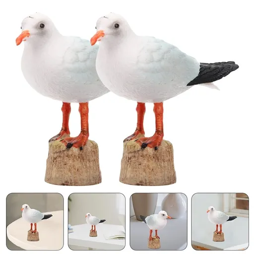 Coastal Birds Figurine Seagull Bird Statue Multi Plastic 2Pcs Garden Decoration
