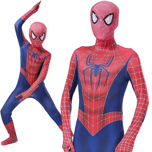 Spiderman Cosplay Costume Milk Silk One Piece Suit Tony + Headgear Children's 150 yards