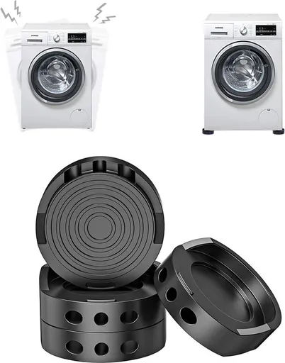 Vibration Dampers Washing Machine / Dryer - Set of 4 Pieces - Extra Thick - Stackable - Washing Machine Dampers - Washing Machine Riser - Dryer Feet - Suitable for Washing Machine and Dryer - Non-Slip Rubber - Black