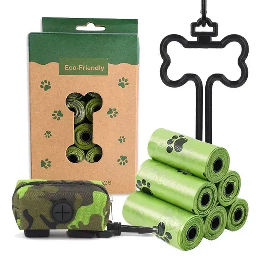 Eco-Friendly Pet Waste Bag Set with Bone-Shaped Carrier Hook and D-Ring Clip – Thick Leak-Proof Poop Bags for Outdoor Dog Walks, Hands-Free Convenience with Portable Storage Pouch Option (18 Rolls Box Set + Poop Bag Dispenser + Oxford Cloth Bag Dispe